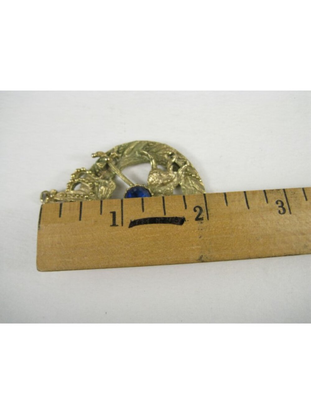 Vintage Gold Tone Metal Horse Swords Crown Blue Plastic Rhinestone Pendant - Picture 4 of 6